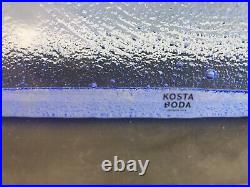 Kosta Boda Sweden 8 X 8 X 1 Swimming & Cat Blue Glass Plaque On Stand