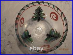 Kosta Boda Sweden Art Glass Bowl Hand Painted Christmas Tree, 8 5/8 x 5 5/8