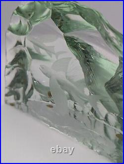 Kosta Boda Sweden Art Glass Glacier Iceberg Flying Fish Sculpture Paperweight