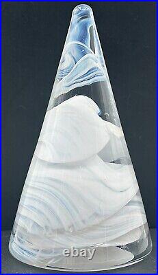 Kosta Boda Sweden Art Glass Tree Cone Atoll White Swirl Christmas Anna Ehrner A