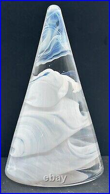 Kosta Boda Sweden Art Glass Tree Cone Atoll White Swirl Christmas Anna Ehrner B