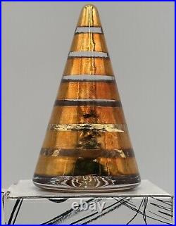 Kosta Boda Sweden Art Glass Tree Cone Gold Striped Christmas Anna Ehrner Signed