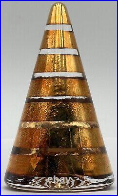Kosta Boda Sweden Art Glass Tree Cone Gold Striped Christmas Anna Ehrner Signed