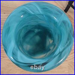 Kosta Boda Sweden Atoll Art Glass Vase Aqua Blue Aquamarine Swirl Anna Ehrner