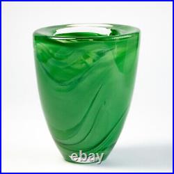 Kosta Boda Sweden Atoll Vase Green Art Glass Swirl Anna Ehrner SIGNED