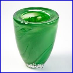 Kosta Boda Sweden Atoll Vase Green Art Glass Swirl Anna Ehrner SIGNED