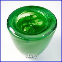 Kosta Boda Sweden Atoll Vase Green Art Glass Swirl Anna Ehrner SIGNED