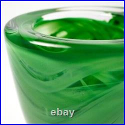 Kosta Boda Sweden Atoll Vase Green Art Glass Swirl Anna Ehrner SIGNED