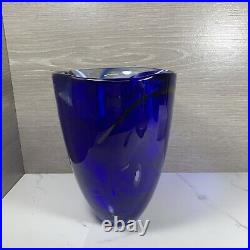Kosta Boda Sweden Cobalt Blue Atoll 7 5/8 Vase Sticker & Signed 6 lb