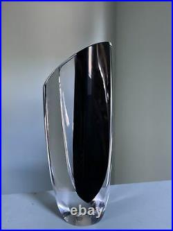 Kosta Boda Sweden Goran Warff Signed Saraband Art Glass Vase Black Clear 10.25