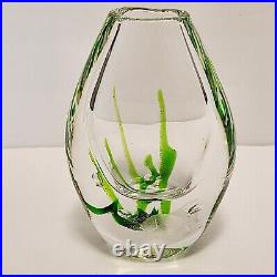 Kosta Boda Sweden Seaweed Art Glass Vase with Engraved Fish by Vickie Lindstrom