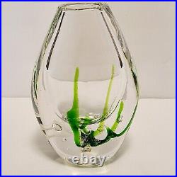 Kosta Boda Sweden Seaweed Art Glass Vase with Engraved Fish by Vickie Lindstrom