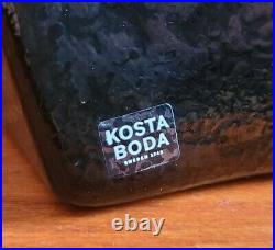 Kosta Boda Sweden Valentine Black and Red Heart Art Glass Cut Vase Signed 2009