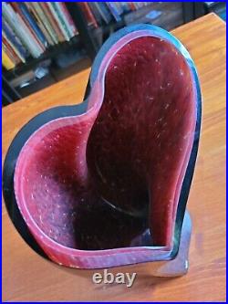 Kosta Boda Sweden Valentine Black and Red Heart Art Glass Cut Vase Signed 2009