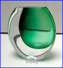 Kosta Boda Sweden Vicke Lindstrand 3 Green Asymmetrical Sommerso Vase