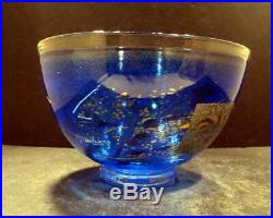 Kosta Boda Swedish Art Glass Blue Bowl, Signed by Bertil Vallien MINT