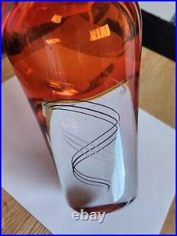 Kosta Boda Tinback Style Art Glass Heavy Vase Orange Swirl