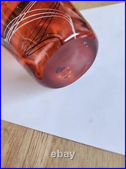 Kosta Boda Tinback Style Art Glass Heavy Vase Orange Swirl
