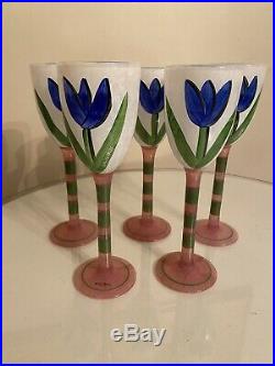 Kosta Boda Tulipa / Tulip 10 Water / Wine Signed Set of 5