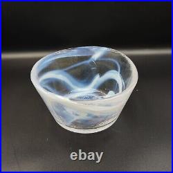 Kosta Boda UHV Glass Bowls Handcrafted Scandinavian Art Glass with Swirled Blue