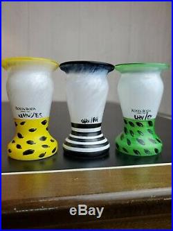 Kosta Boda Ulrica Hydman Hand-painted egg cups set of 3 Green, Black, Yellow