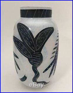 Kosta Boda Ulrica Hydman-Vallien Hand Painted Caramba Glass Vase Artist Signed
