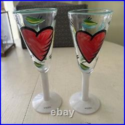 Kosta Boda. Ulrica Hydman Vallien Wine Glasses. Pair. 1980's Heart. Immaculate