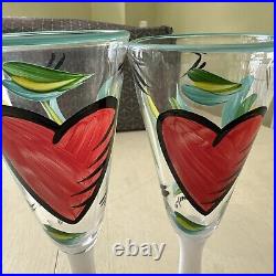 Kosta Boda. Ulrica Hydman Vallien Wine Glasses. Pair. 1980's Heart. Immaculate