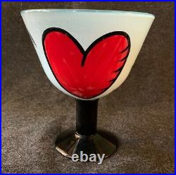 Kosta Boda Ulrica Vallien Art Glass HEARTS Tall Footed Bowl or Compote