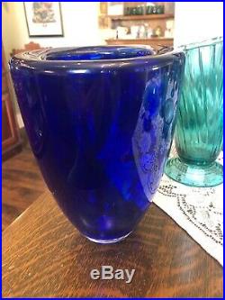 Kosta Boda Vase Cobalt Blue Atoll 7 1/2 Tall Designed By Anna Erhner Heavy Nice