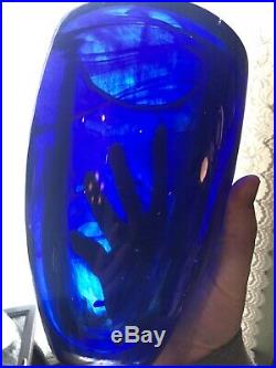 Kosta Boda Vase Cobalt Blue Atoll 7 1/2 Tall Designed By Anna Erhner Heavy Nice