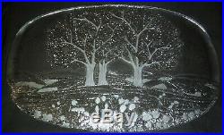 Kosta Boda Vintage Crystal Art Glass Plate Tray Platter Forest Holiday Gift BIG