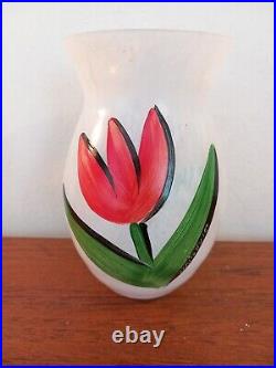 Kosta Boda Vintage Glass Vase with a Tulip Image & Signed