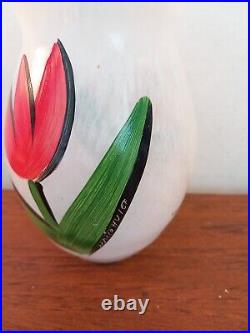 Kosta Boda Vintage Glass Vase with a Tulip Image & Signed