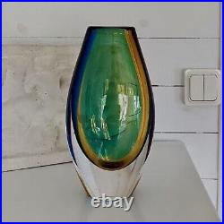 Kosta Boda Vintage Handmade Vicke Lindstrand Glass Vase Signed Multicolored Art