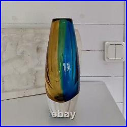 Kosta Boda Vintage Handmade Vicke Lindstrand Glass Vase Signed Multicolored Art