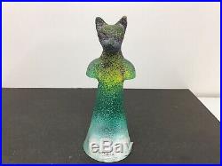 Kosta Boda Well Collection Glass Art Cat Sculpture Figurine, Signed Kjell Engman