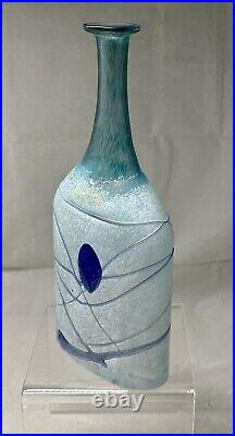 Kosta Boda-bertil Vallien Glass Satellite Ice Blue Bottle Vase-signed- Ca1992