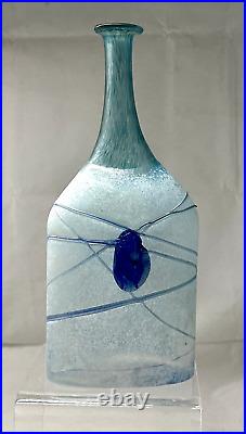 Kosta Boda-bertil Vallien Glass Satellite Ice Blue Bottle Vase-signed- Ca1992