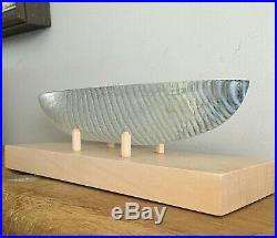 Kosta Boda glass sculpture'Boat' with diver on wooden plinth by Bertil Vallien