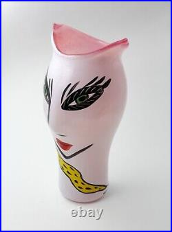 Kosta Boda open minds rosa, Ulrica Hydman Vallien Art Glass Vase Vintage 14