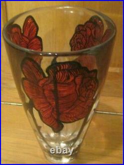 Kosta Boda rose tattoo vase. Hand painted signed. Labels. Ludvig Lofgen