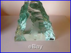 Kosta Crystal Large Paperweight with Engraved Sail Boat by V. Lindstrand Signed