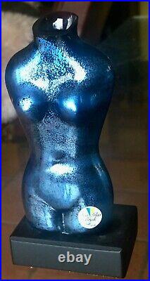 Kosta Sea Glasbruk Art Glass Torso Vase Iridescent Cobalt Blue Sweden