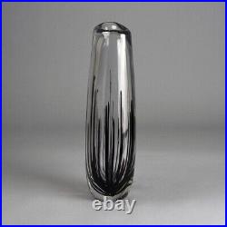 Kosta Signed Vicke Lindstrand Vintage Large And Heavy Vase Clear And Black 14