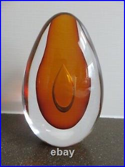 Kosta Teardrop Art Glass Paperweight by Mona Morales Schildt 1960 signed