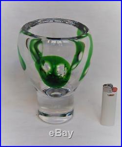 Kosta Vicke Lindstrand. Large And Heavy Serica Vase In Green And Clear Glass