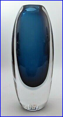 Kosta Vicke Lindstrand Sommerso Blue Glass Vase Signed Kosta 441827 8x 3-1/2