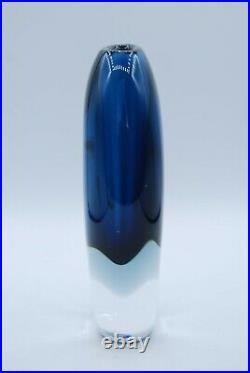 Kosta Vicke Lindstrand. Thickwalled Sommerso Vase In Blue. Signed. 21 CM