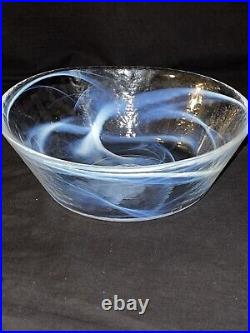 Kosta boda bowl clear blue swirl glass 10